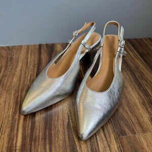 Madewell Leather Metallic Silver Kitten Heels Size 8